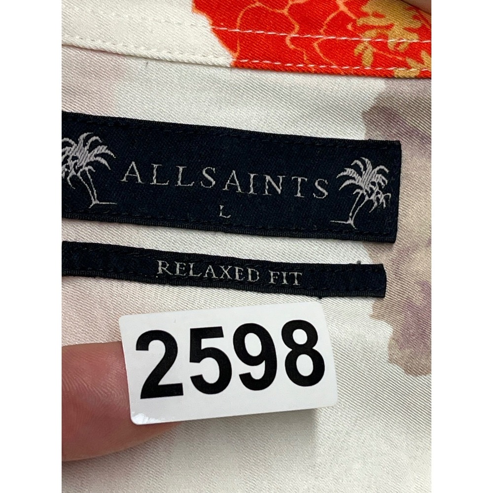 AllSaints Relaxed Fit Floral Camp Collar Shirt Men's L White ECOVERO 22x27 EUC - Picture 9 of 9